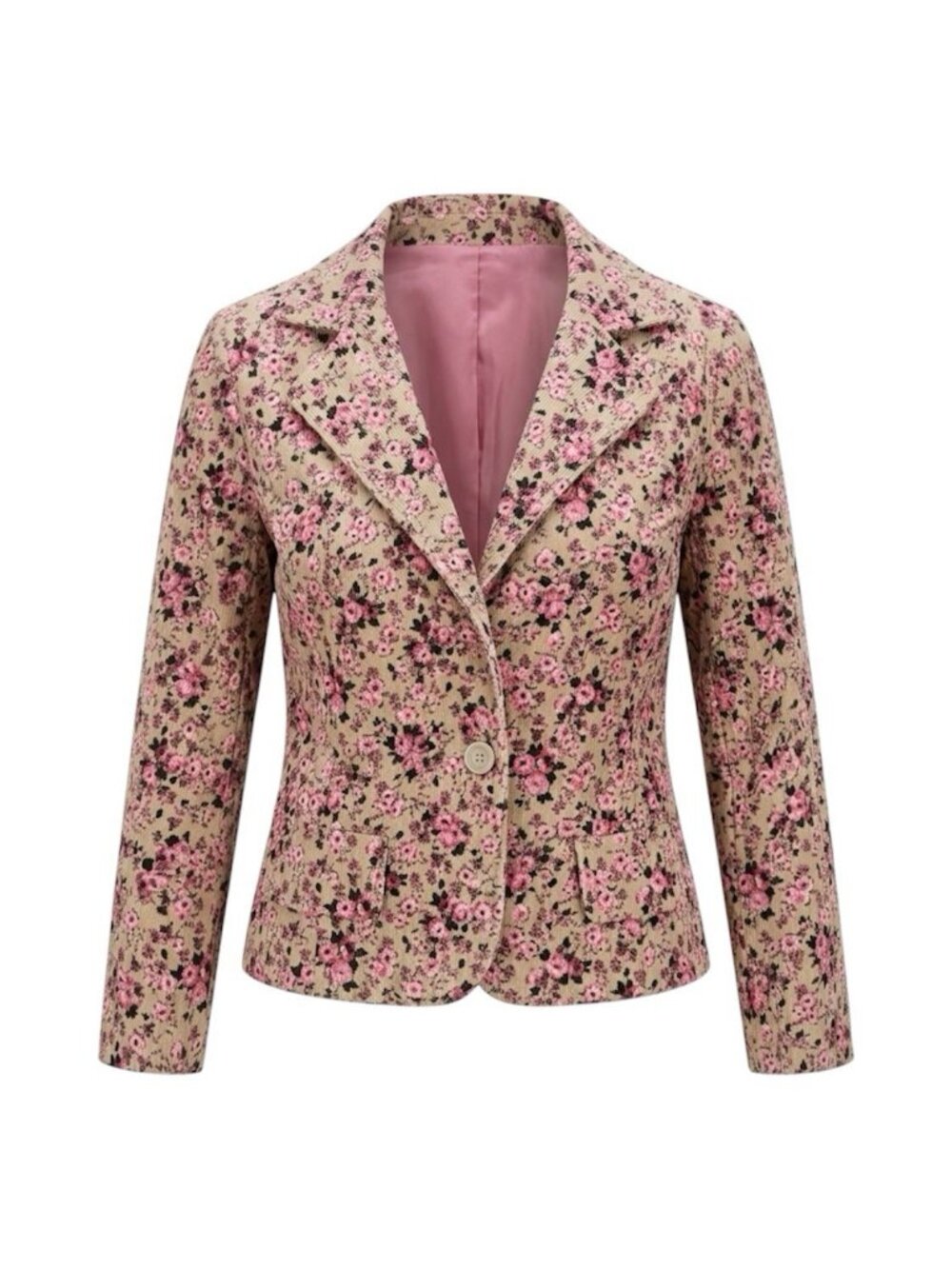 VTG Y2K No Boundaries Floral Corduroy Blazer Jacket Pink Rose Cottagecore Size L